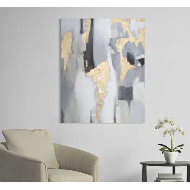 OBRAZ NA PŁÓTNIE SZARY/ZŁOTY 80x2,8x100 cm